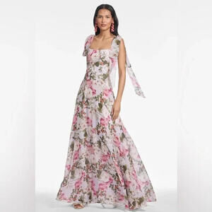 NEW, SACHIN & BABI Pearl Floral Chiffon Gown in Multicolor Sz 14 #LD191